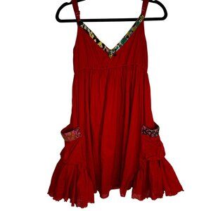 Vintage BB Dakota Y2K Boho Orange Babydoll 100% Cotton‎ Sundress w/ Pockets